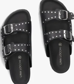 zwarte lina locchi slippers 2 gesp slipper met studs
