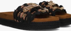 zwarte mou slippers monoband rope sandal fringes