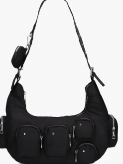 zwarte núnoo schoudertas sally pocket recycled nylon