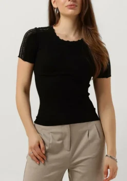 zwarte rosemunde t-shirt benita silk t-shirt w/ lace