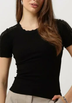 zwarte rosemunde t-shirt benita silk t-shirt w/ lace