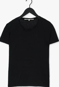 zwarte second female t-shirt peony o neck tee