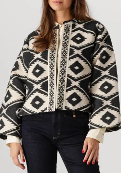 zwarte summum jack short round neck jacket geo aztek