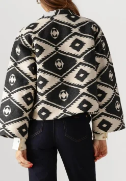 zwarte summum jack short round neck jacket geo aztek