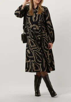 zwarte summum midi jurk dress abstract leaves