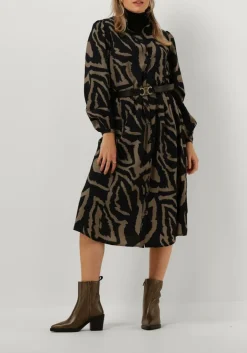 zwarte summum midi jurk dress abstract leaves