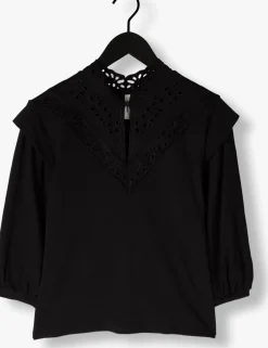 zwarte summum top jersey top 3/4 sleeve jersey and embroidery mic