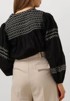 zwarte summum top top embroidered cotton poplin