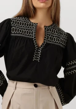 zwarte summum top top embroidered cotton poplin