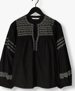 zwarte summum top top embroidered cotton poplin