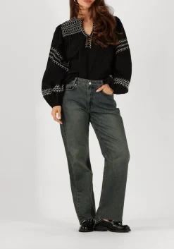 zwarte summum top top embroidered cotton poplin