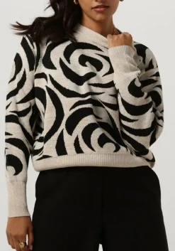 zwarte summum trui mock neck sweater big rose jacquard knit