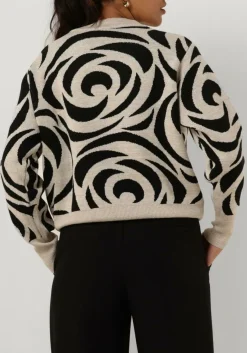 zwarte summum trui mock neck sweater big rose jacquard knit