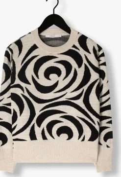 zwarte summum trui mock neck sweater big rose jacquard knit