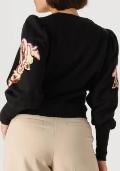 zwarte summum trui puff sleeve embellished sweater