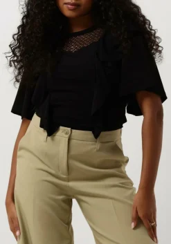 zwarte summum t-shirt short sleeve ruffle top crepe jersey