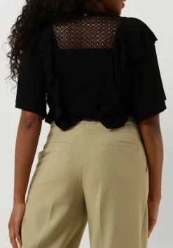 zwarte summum t-shirt short sleeve ruffle top crepe jersey