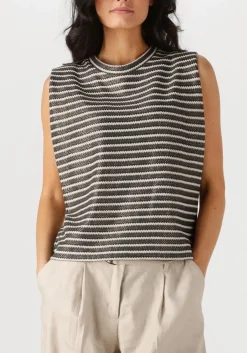 zwarte summum t-shirt sleeveless top knitted stripe coated