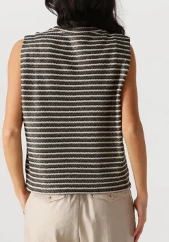 zwarte summum t-shirt sleeveless top knitted stripe coated