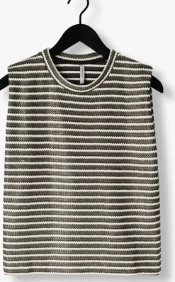 zwarte summum t-shirt sleeveless top knitted stripe coated