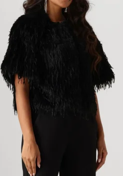 zwarte summum vest shortsleeve jacket faux feather fur