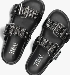 zwarte toral slippers ares
